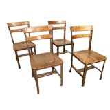 Set of 4 Vintage Industrial Wood 
Metal Chairs