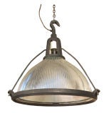 Large Industrial Glass Holophane Hanging Lamp