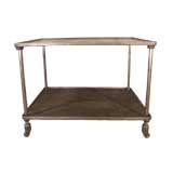 Vintage Industrial Cast Iron Two Tier Cart / Table on Casters