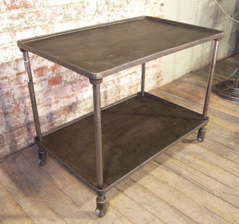 Vintage Industrial Cast Iron Two Tier Cart / Table on Casters