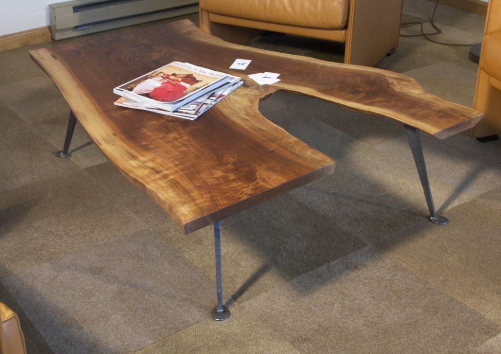 Free Form Walnut Coffeetable with Iron Legs