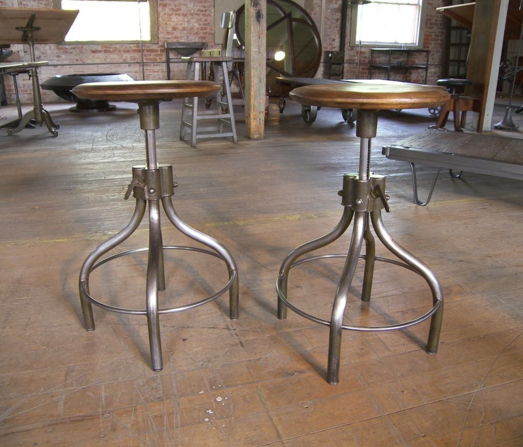Pair of Vintage Hamilton Industrial Stools. Adjustable height.