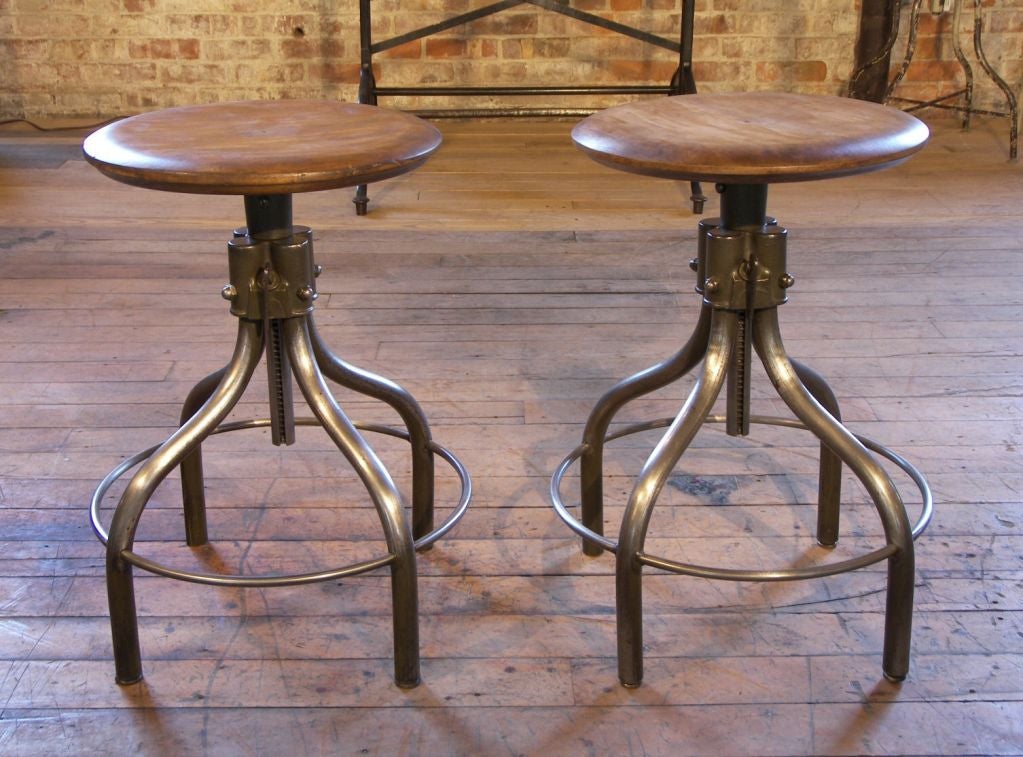 20th Century Pair of Vintage Hamilton Industrial Stools