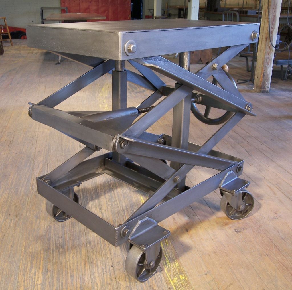 20th Century Industrial Adjustable Scissor Lift Table