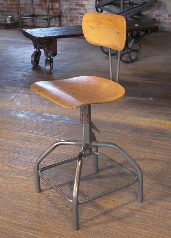 Industrial Bent Plywood & Metal Work Stool