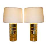 Pair Optique Silver Mirrored Lucite Lamps