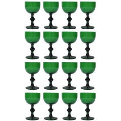 SET OF 16 ITALIAN CASED GLASS CORDIAL GLASSES - GARNET GREEN