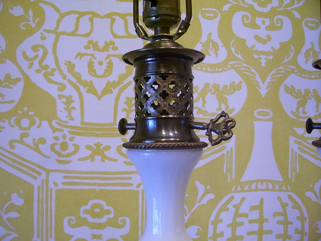 American PAIR OF PAUL HANSON OPALINE GLASS LAMPS