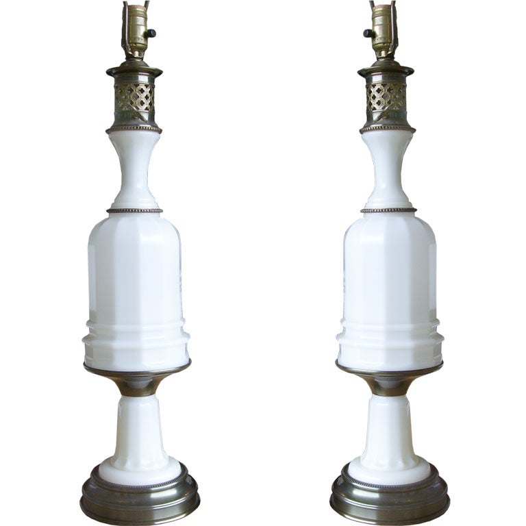 PAIR OF PAUL HANSON OPALINE GLASS LAMPS