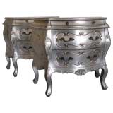 PAIR OF ITALIAN SILVER LEAF BOMBE CHESTS