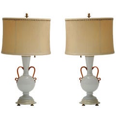 PAIR OPALINE AND MURANO GLASS LAMPS