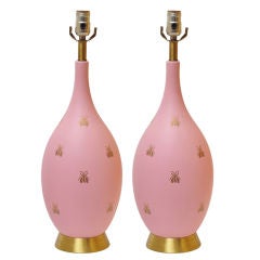 BEAUTIFUL PAIR OF PINK AND GOLD BEE LAMPS