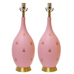 BEAUTIFUL PAIR OF PINK AND GOLD BEE LAMPS