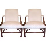 PAIR OF GEORGIAN STYLE CHINESE CHIPPENDALE ARMCHAIRS