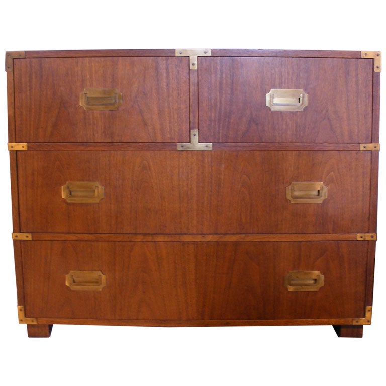 CAMPAIGN STYLE CHEST OF DRAWERS BY BAKER FURNITURE CO.