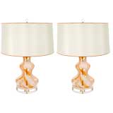 Pair of Peach and Cream Vintage Murano Lamps