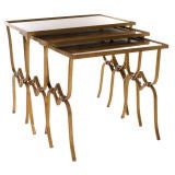 Set of Three Brass and Gilt Glass Nesting Tables Set of Three Brass and Gilt Glass Nesting Tables