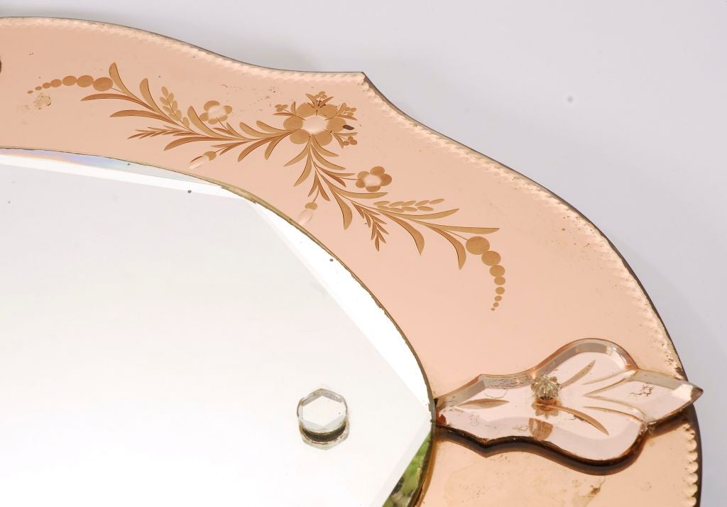 Etched Venetian Mirror with Amber Detailc. 1950