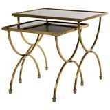 Pair or Brass and Opaline Glass Nesting Tables