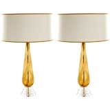 Pair of Amber and Cream Swirl Murano Lamps