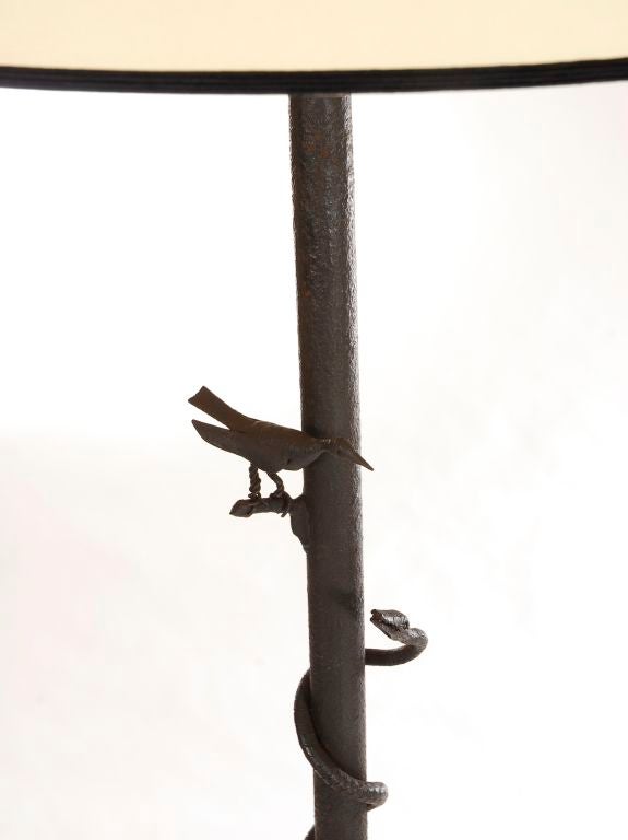 Italian Forged Metal Floor Lamp with Snake and Bird Detail