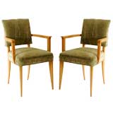 Vintage Pair of Sycamore and Crushed Linen Velvet Chairs