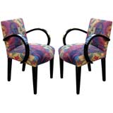 Pair French Art Deco Side Chairs - Geometric Fabric