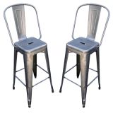 Vintage Pair French Art Deco Metal Bar Stools Xavier Pauchard for Tolix
