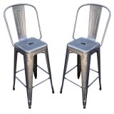 Pair French Art Deco Metal Bar Stools Xavier Pauchard for Tolix