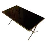 French Art Deco Black Glass and Gilt Brass Coffee Table French Art Deco Black Glass and Gilt Brass Coffee Table