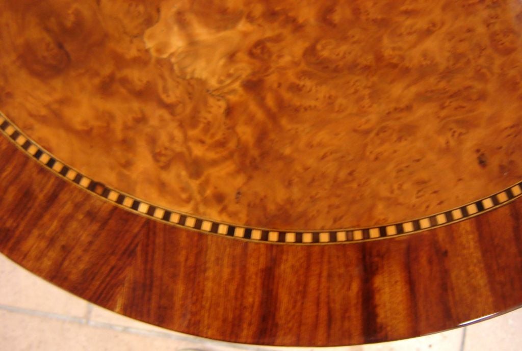 Marquetry American Art Deco Burl and Mahogany Tea Table For Sale