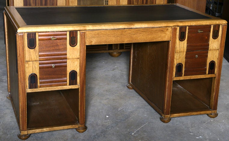 This one of a kind desk, bibliotheque and chair set was designed by Maurice Dufrene (1876 – 1955) for the “La Maitrise” stand for the French department store Les Galeries Lafayette at the 1925 Paris Exposition Internationale des Arts Décoratifs et