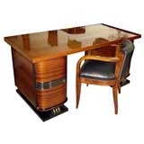 French Palissandre Desk & Chair attrib. to D.I.M.