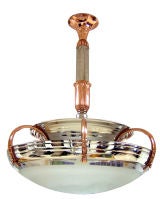 Vintage French Nickel and Copper Modernist Ceiling Light