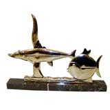 French Art Deco Bronze Fish Sculpture