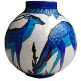 Charles Catteau  Art Deco "Biches Bleues" Deer Vase