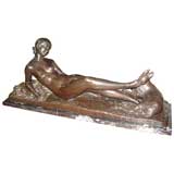 Ary Bittler French Art Deco Bronze Nymph with Fawn Sculpture