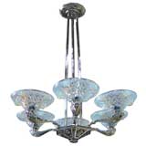 Six Arm French Art Deco Opalescent Shade Chandelier