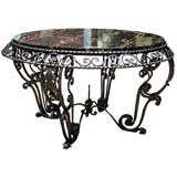 French Art Deco Wrought Iron and Marble Coffee Table