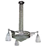 French Art Deco Silvered "Twist" Wrought Iron  Chandelier