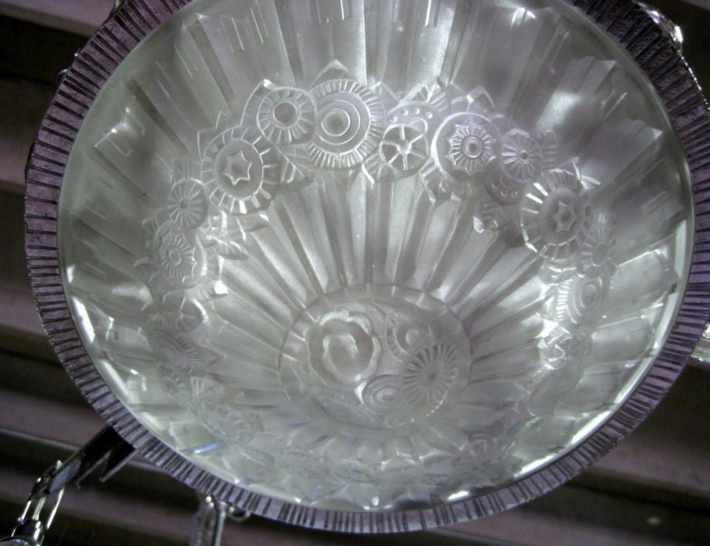 French Art Deco Silvered "Twist" Wrought Iron  Chandelier