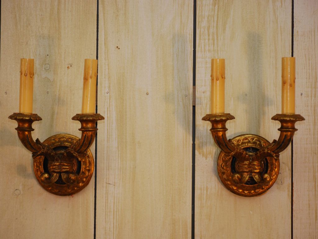 Pair of Gilded Wooden Sconces