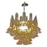 4 Tier Glass Amber & Clear Petal Chandelier by Mazzega