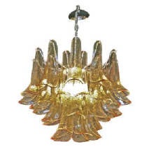 4 Tier Glass Amber 
Clear Petal Chandelier by Mazzega