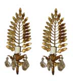 Pair of Gilt and Crystal Leaf Sconces