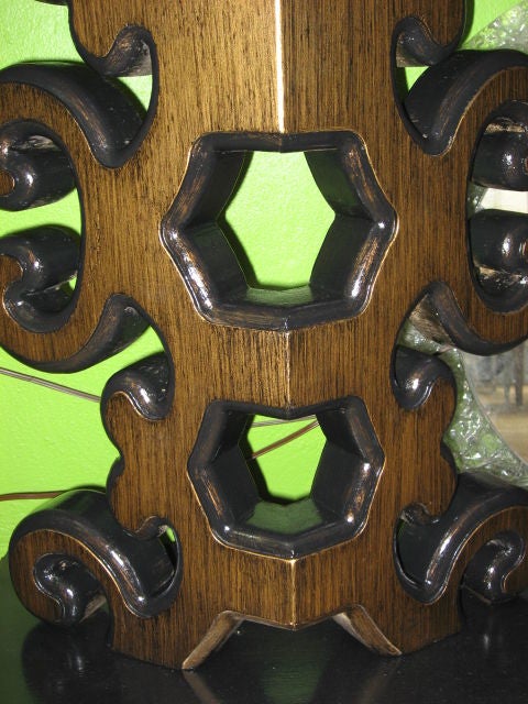 Black And Gold Lacquer Carved Console Table with Glass Top