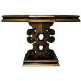 Black And Gold Lacquer Carved Console Table with Glass Top