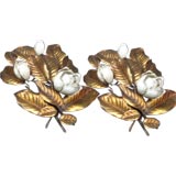 Pair of Italian Hollywood Regency Gold Gilt Tole  Sconces