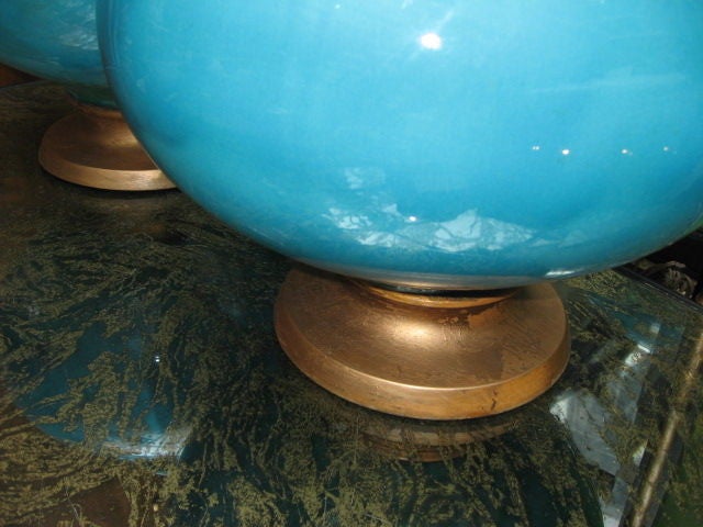 Pair of 1970's  Turquoise Table Lamps
