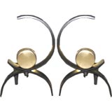 Pair of Wrought Iron and Brass Andirons, MidCentury